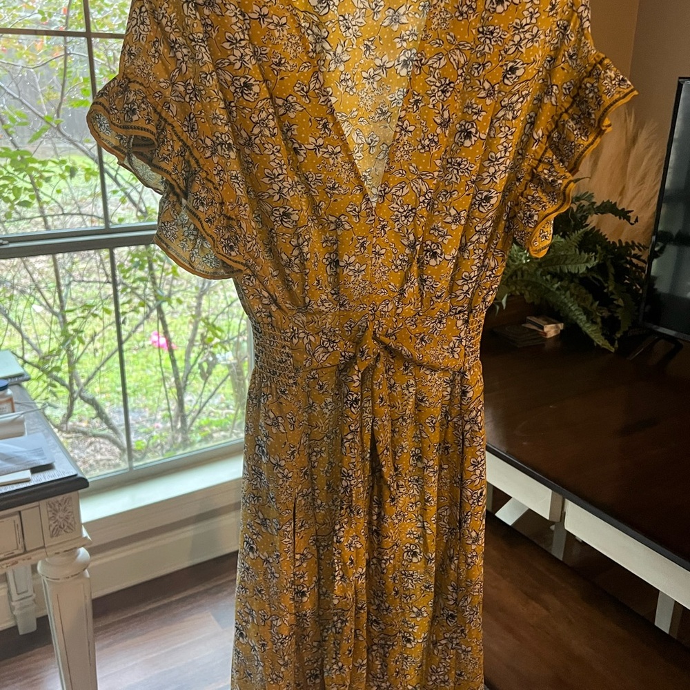 Floral Yellow Wrap Dress